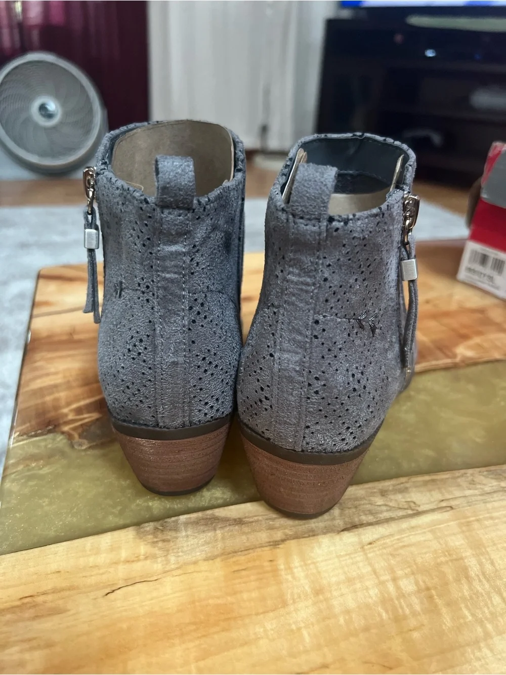 Dr. Scholl's Gray Suede Perforated Ankle Bootie with Side Zip